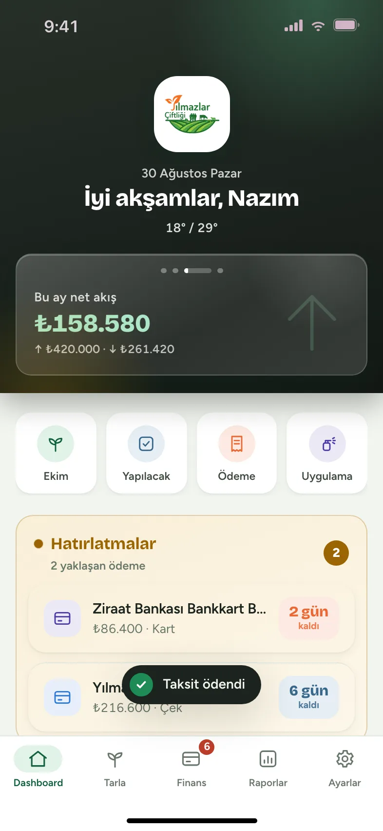 'Taksit ödendi' bildirimi; hatırlatma listesinde iki ödeme kaldı