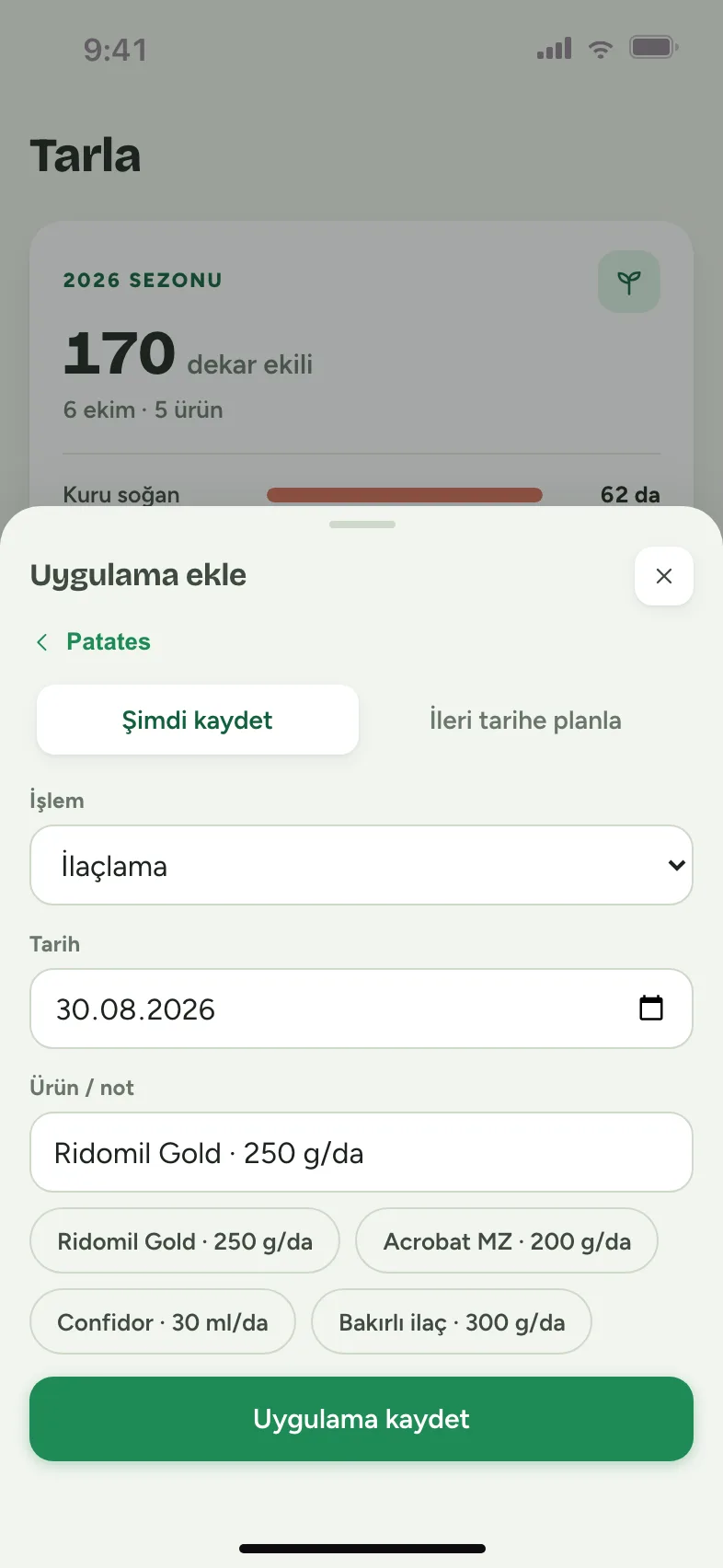 Ürün alanı dolu; kaydetmeye hazır